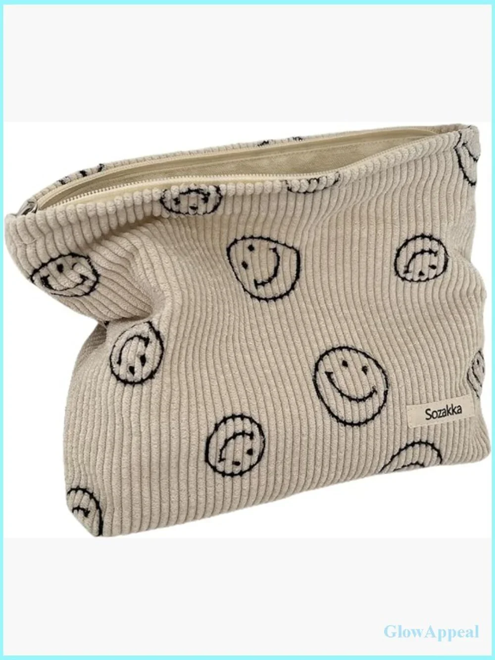 Corduroy Smile Dots Makeup Bag - Cute Cosmetic Pouch for Travel